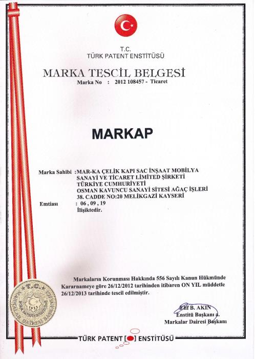 Mar-Ka Çelik Kapı - Kalite Belgelerimiz